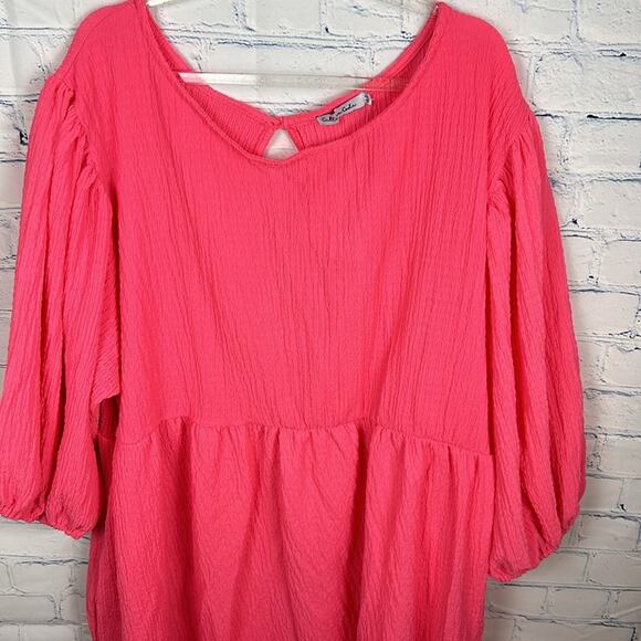 NWT Culture Code Bubble Sleeves Gauze Drop Waist Oversized Keyhole Back Dress 1X - Picture 2 of 8